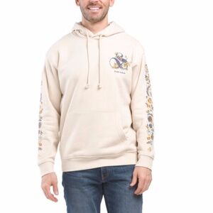 SCOTCH & SODA Light Beige Relaxed Fit Fleece Graphic designer Hoodie Embroidered